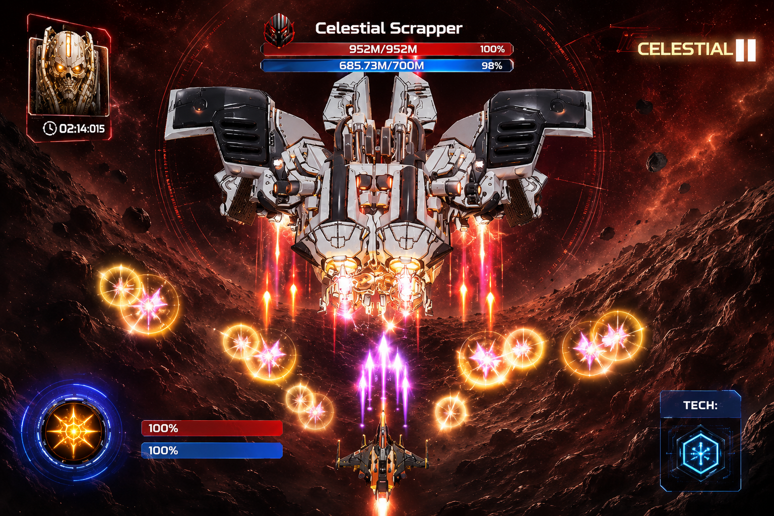 In-game combat in an asteroid field